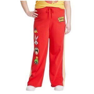 Women's LOONEY Sweat Pants Wide Leg Red Size Large Bugs Daffy Taz Marvin NWOT